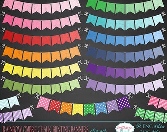 Rainbow Ombre Chalk Bunting Banner Clipart