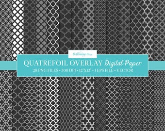 Quatrefoil Overlay Digital Paper, PNG, EPS, Vector, Transparent Background, Repeating Pattern, Moroccan Pattern, Decorative Overlay