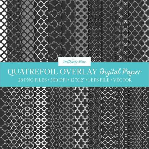 Quatrefoil Overlay Digitales Papier, PNG, EPS, Vektor, Transparenter Hintergrund, sich wiederholendes Muster, marokkanisches Muster, dekorative Überlagerung