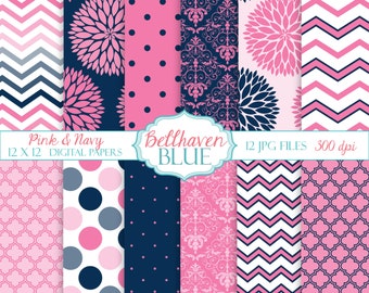 Pink and Navy Digital Paper