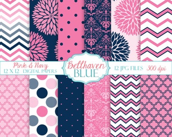Pink and Navy Digital Paper