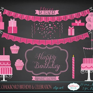 Pink Chalkboard Birthday and Celebration Clipart