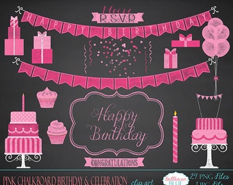 Pink Chalkboard Birthday and Celebration Clipart