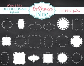 Doodle Frame Clip Art, 88 immagini PNG, sfondo trasparente, cornici digitali carine e ricce, scrapbooking digitale, cornici a staffa