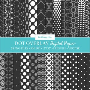 Dotty Overlay Digital Paper, 28 PNG files, EPS, Vector, instant download, polka dots, textured, wavy lines, geometric, repeating patterns