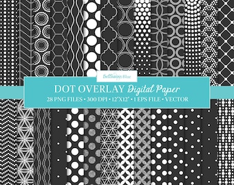 Dotty Overlay Digital Paper, 28 PNG files, EPS, Vector, instant download, polka dots, textured, wavy lines, geometric, repeating patterns
