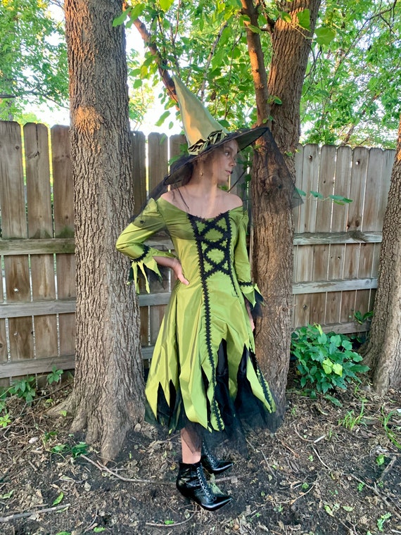 Steampunk Gothic Witch Costume in Green with Hat