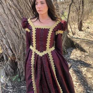Silk and Taffeta Renaissance Gown for Women in Deep Wine Color