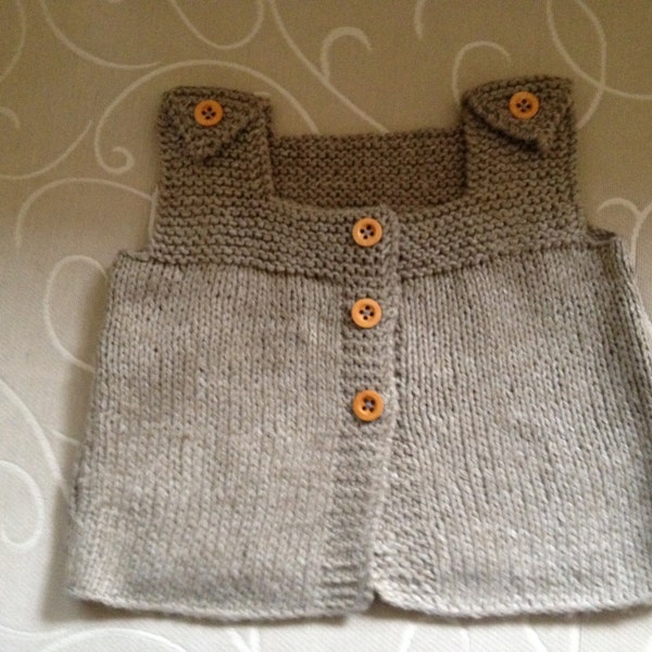 Hand knitted warm baby girl Vest no Sleeves -Wooden buttons wool & Acrylic- LAST ONE !!