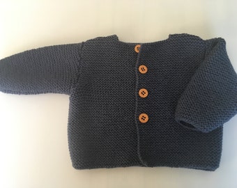 Hand knitted baby boy/ girl Cardigan long sleeves- Mix Sizes -Denim Blue Colour -  Merino wool- New item- STYLE#5
