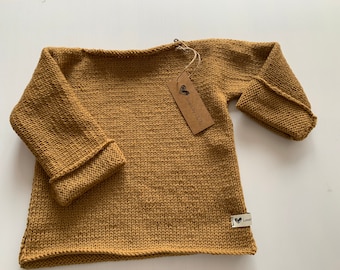 Hand knitted baby boy/ Girl jumper long sleeves T top - Mustard Colour- Size 3 - 4 - 5 Years-  100% Merino Wool- New item- STYLE#2