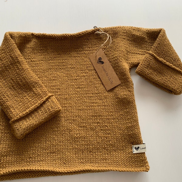 Hand knitted baby boy/ Girl jumper long sleeves T top - Mustard Colour- Size 3 - 4 - 5 Years-  100% Merino Wool- New item- STYLE#2