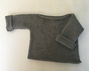 Hand knitted baby boy/ Girl jumper long sleeves T top - Dark Grey - Mix Sizes-  100% Merino Wool- New item- STYLE#2