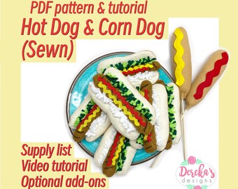 Hot Dogs Corn Dogs BBQ Wreath Attachment PDF Pattern Lista de suprimentos e tutorial