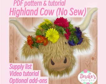 Highland Cow Wreath Attachment PDF Pattern Supply List and Tutorial