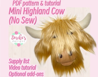 Mini Highland Cow Wreath Attachment PDF Pattern Lista de suprimentos e tutorial
