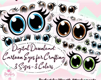 Olhos de desenho animado fofos digitais com cílios, baixe JPEG e PNG para impressão