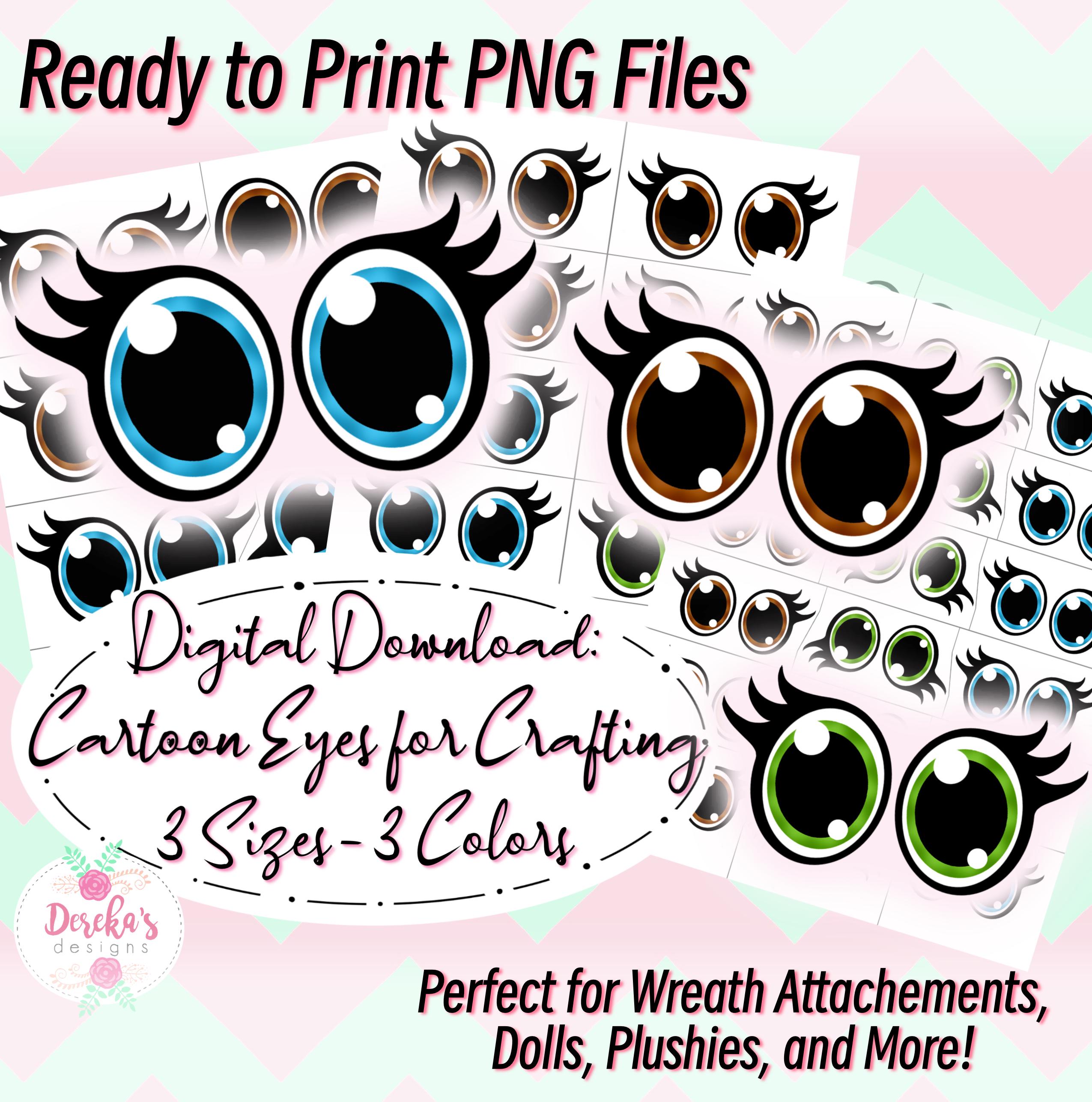 Digital Cute Cartoon Eyes with Eyelashes, Download JPEG and PNG, for Printing