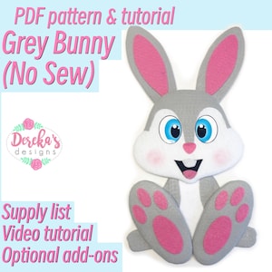 Grey Easter Bunny Rabbit Wreath Attachment PDF Pattern Supply List and Tutorial