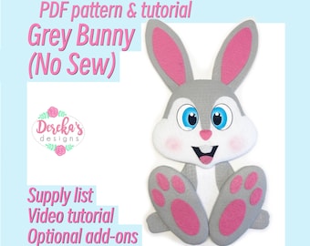 Kit de decoração de guirlanda com coelhinho cinza da Páscoa: lista de materiais e tutorial em PDF.