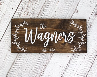 Personalized Rustic Hand Painted Wood Sign, Family Name Sign, Established Date Sign, Last Name Sign - 16"x7.25" or 20"x9.25"