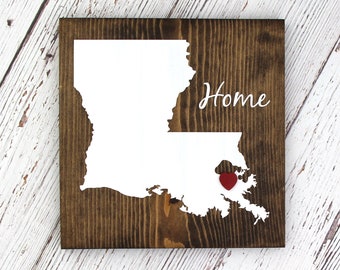 All States Available, Rustic Hand Painted "Home State" Wood Sign, Louisiana State Home, Home State Pride - 9.25"x9.25"