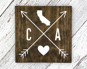 Rustic Wood State Sign, California State Decor, California Sign, Home State Love Wood Sign, All States Available, Dark Walnut or Gray