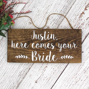 Wood Wedding Sign, Personalized Name Here Comes Your Bride, Ring Bearer Sign, Flower Girl Sign, Style A