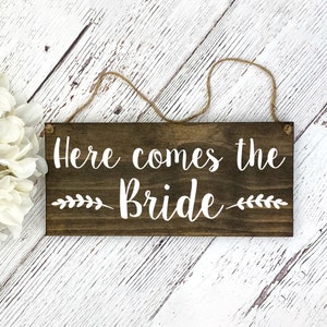 Rustic Hand Painted Wood Wedding Sign, Here Comes the Bride, Ring Bearer Sign, Flower Girl Sign, Wedding Ceremony, Style A image 1