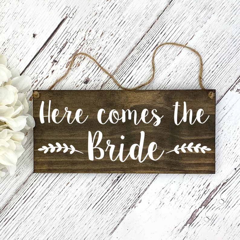 Rustic Hand Painted Wood Wedding Sign, Here Comes the Bride, Ring Bearer Sign, Flower Girl Sign, Wedding Ceremony, Style A image 1