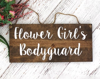 Rustic Wedding Wood Sign, Flower Girl's Bodyguard Ring Bearer Sign, Style A