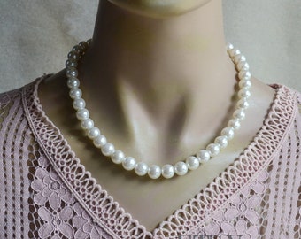 Ivory Pearl Necklace, Lightweight Plastic Pearl, Bridesmaid Jewelry
