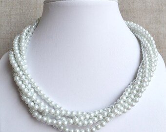 Weiße Perlenkette, 5-seitige Perlenkette, Hochzeitskette, Brautjungfern Halskette, Hochzeit Glasperlen Halsketten, Perlenkette, Perlenkette