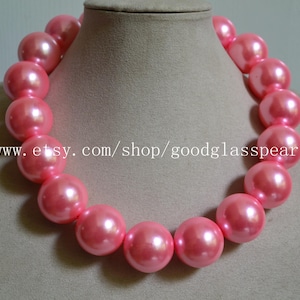 25mm pink pearl necklace, choker necklace, plastics pearl necklace, light weight pearl necklace, big pearl necklace, pink statement necklace