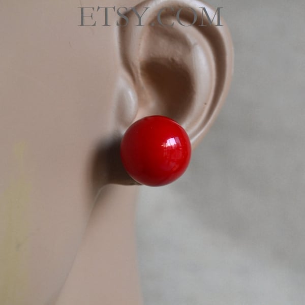 16 mm Red Pearl Earrings,Round Pearl Earrings,Large Pearl Earrings Stud, Faux Pearl Stud Earring, Light weight Earrings, big pearl earrings