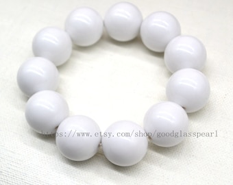 20mm white beads bracelet, Big white Bracelets, stretchy bracelet, white Beaded Bracelet, Statement Bracelet