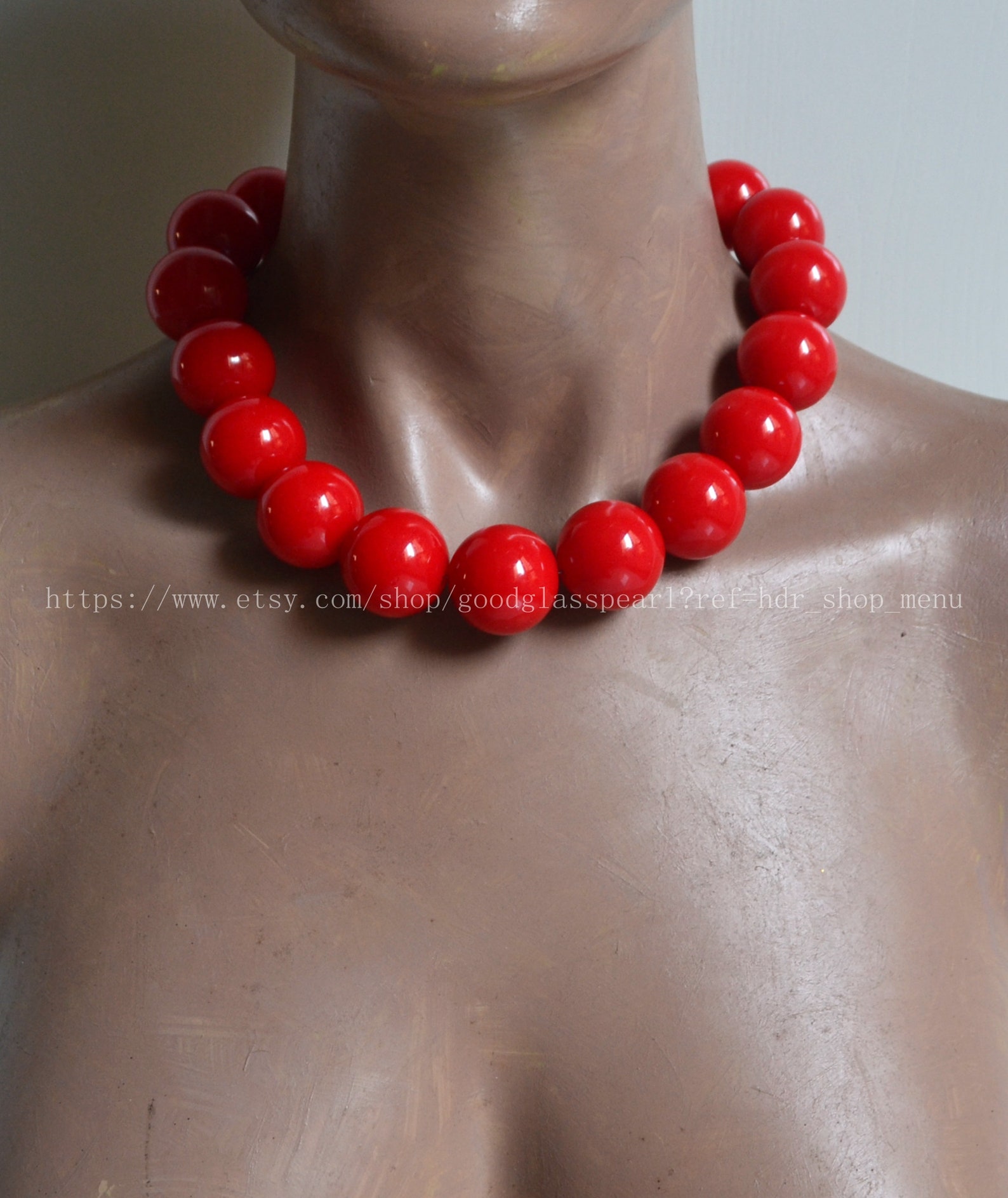 Big Red Beaded Necklace 24mm Red Beads Necklace Red Choker Etsy