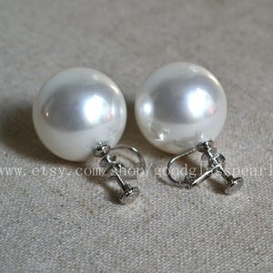 Big Pearl Clip-On Earrings,20- 22mm White Pearl Clio-on Earrings, not Pierced Earrings, Clip On Pearl Earrings Stud