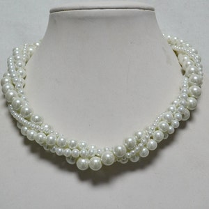 white pearl necklace, four strand glass pearl necklace, bridal necklace, wedding necklace, bridesmaid necklace, faux pearl necklace