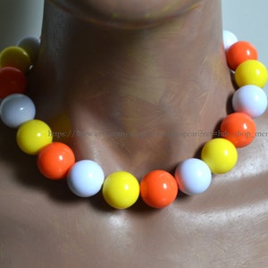 orange yellow white beads necklace, Bubblegum Bead Necklace, Statement Necklace, Funky Fun Men Necklace,warm tones Necklace