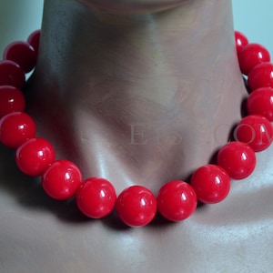 Big Red beads Necklace, Bubblegum Bead Necklace, Red Necklace, Statement Necklace, Funky Fun Men Necklac