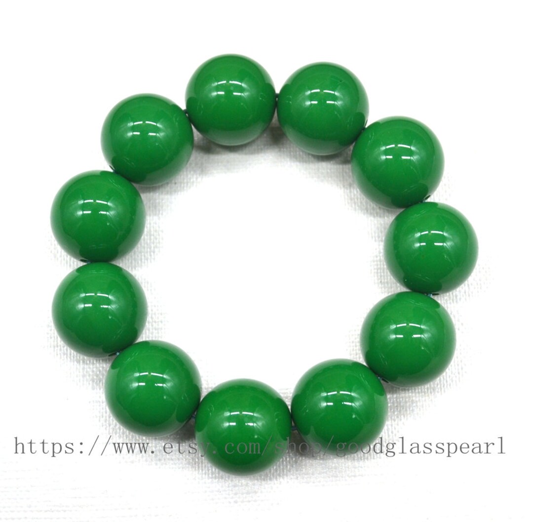 20mm Green Beads Bracelet, Big Green Bracelets, Stretchy Bracelet