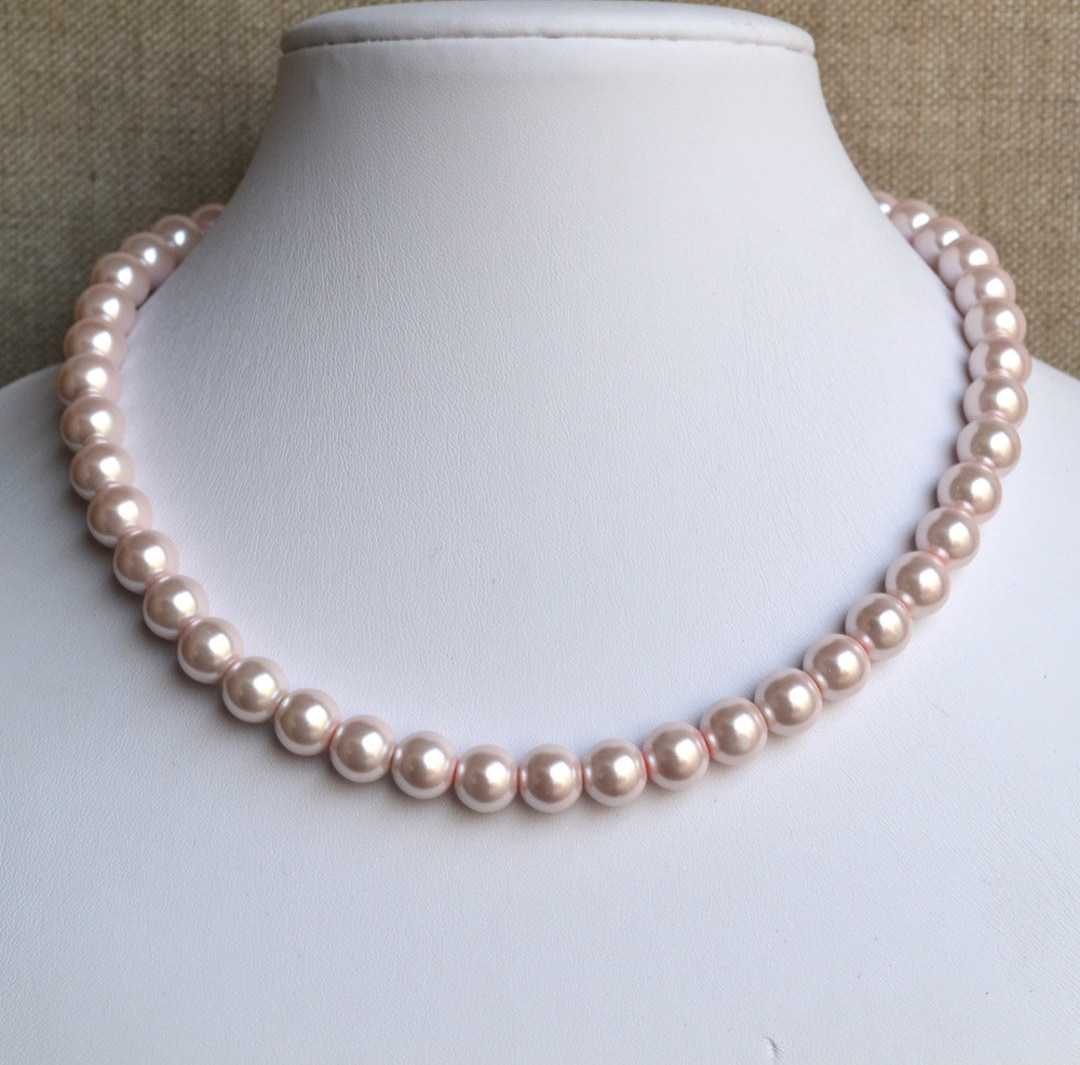 Pale Pink Pearl Necklace 10mm Glass Pearl Necklaceswedding - Etsy