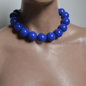 Big royalblue beaded necklace, 24mm royalblue beads necklace, royalblue choker necklace, light weight big beads necklace, statement necklace