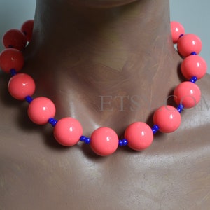 Pink and Blue beads Necklace, coral beaded Necklace, Resin Necklace, Statement Necklace, gift for him, men necklace