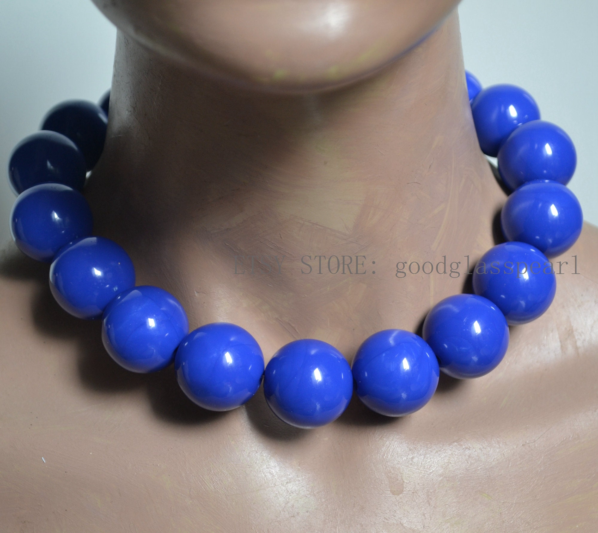 Beaded Draped Statement Necklace - Royal Blue Royal Blue Statement Necklace, Chunky Jewelry Big Beaded  main image 3