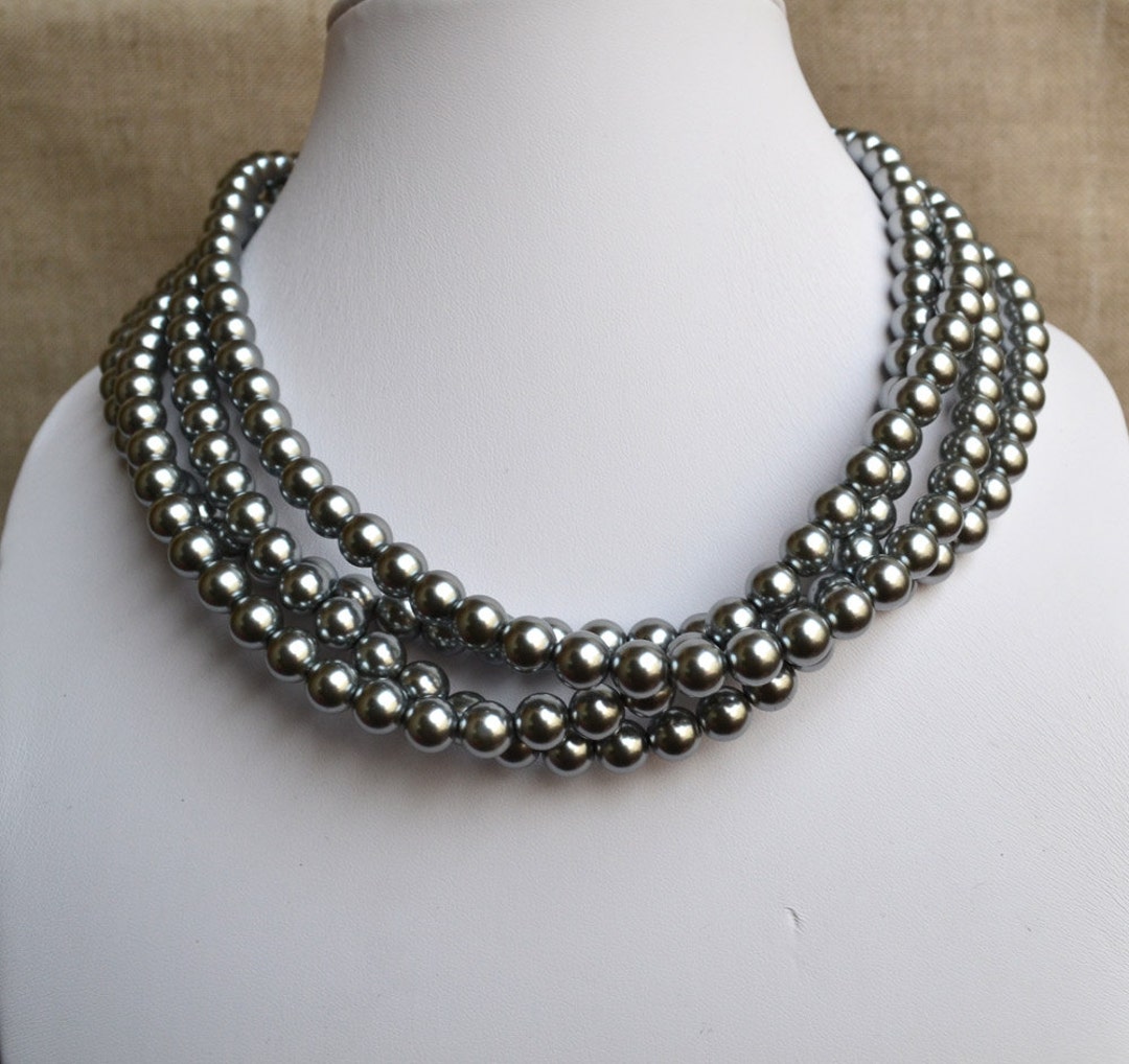 Wedding Pearl Necklace,4 Strands Pearl Necklaces,,8mm Gray