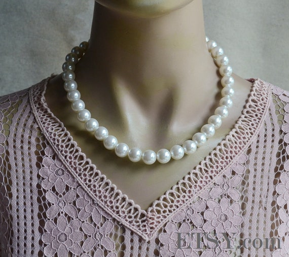 12mm Ivory Pearl Necklace Single Strand 