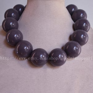 Chunky Dark Purple Gray Beaded Necklace, Acrylic Statement Necklace