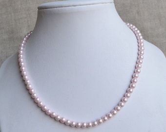 Pale Pink Glass Pearl Necklace, Bridesmaid Jewelry
